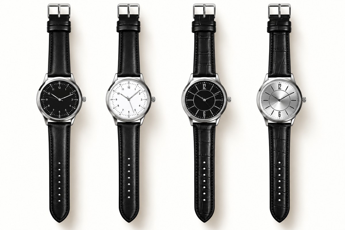 TB-4324 / Minimal black and silver dial strap watch