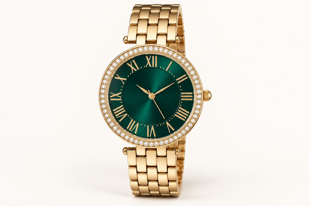 Gold-tone crystal bezel